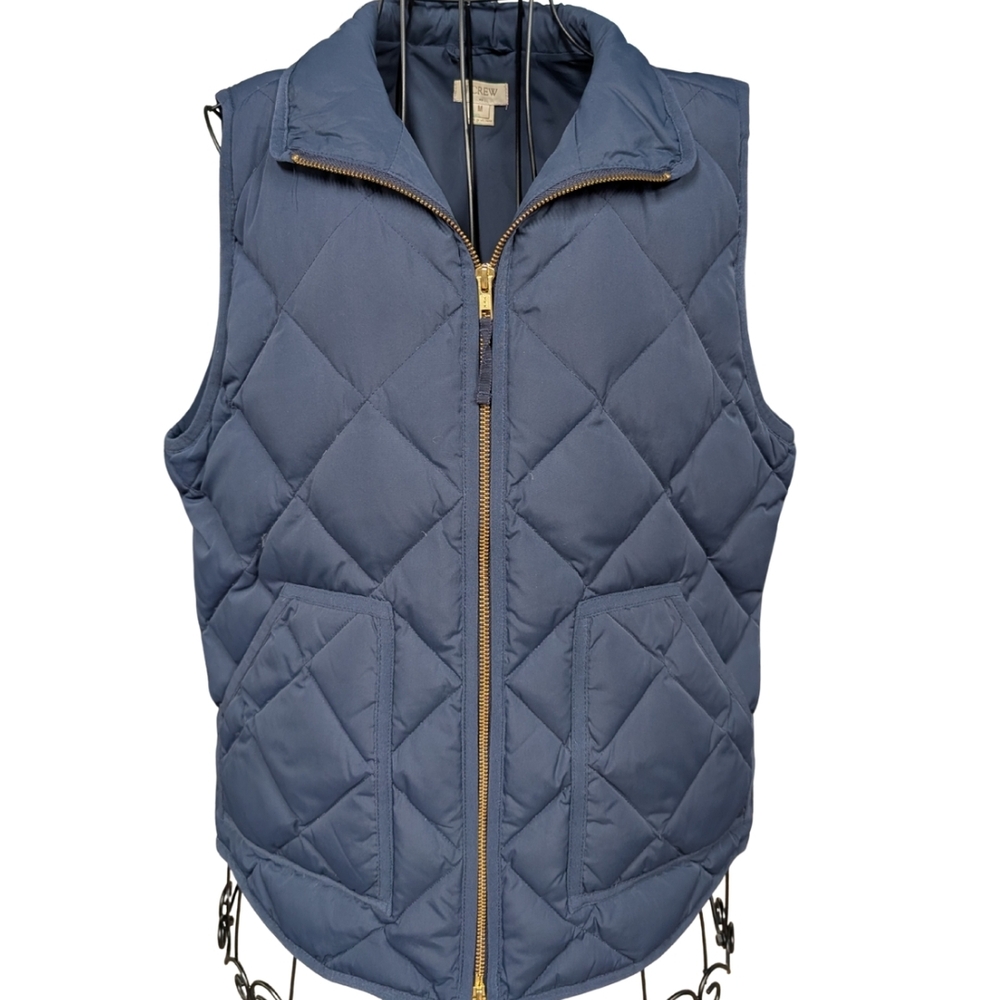 J. Crew Navy Quilted Puffer Vest with Gold Trim